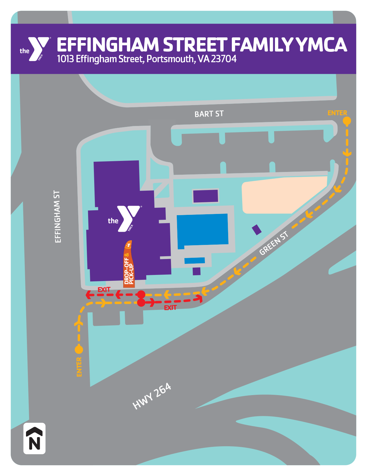 Summer camp drop-off & pick-up locations for the Effingham Street Family YMCA