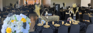 gold and black decor for a wedding