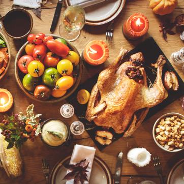 Overhead view of Thankgiving feast