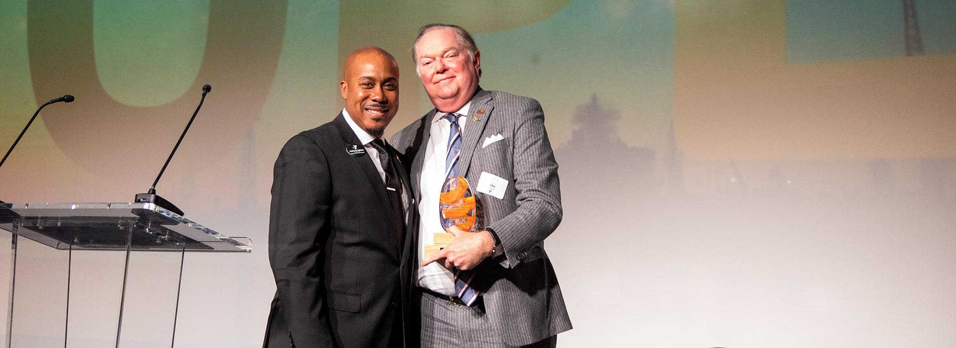 Anthony Walters, President & CEO of the YMCA of South Hampton Roads, with John Padgett, retiring board member who served the community through YMCA volunteerism for many years